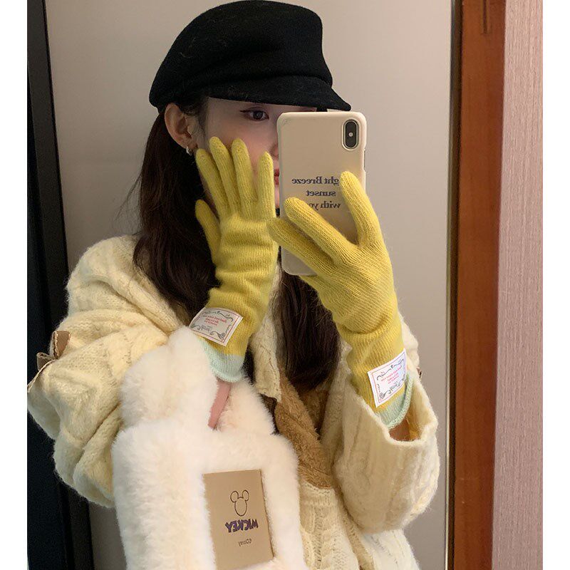 适用毛线分指手套女加厚韩版百搭针织户外骑Q行保暖五指防寒护腕