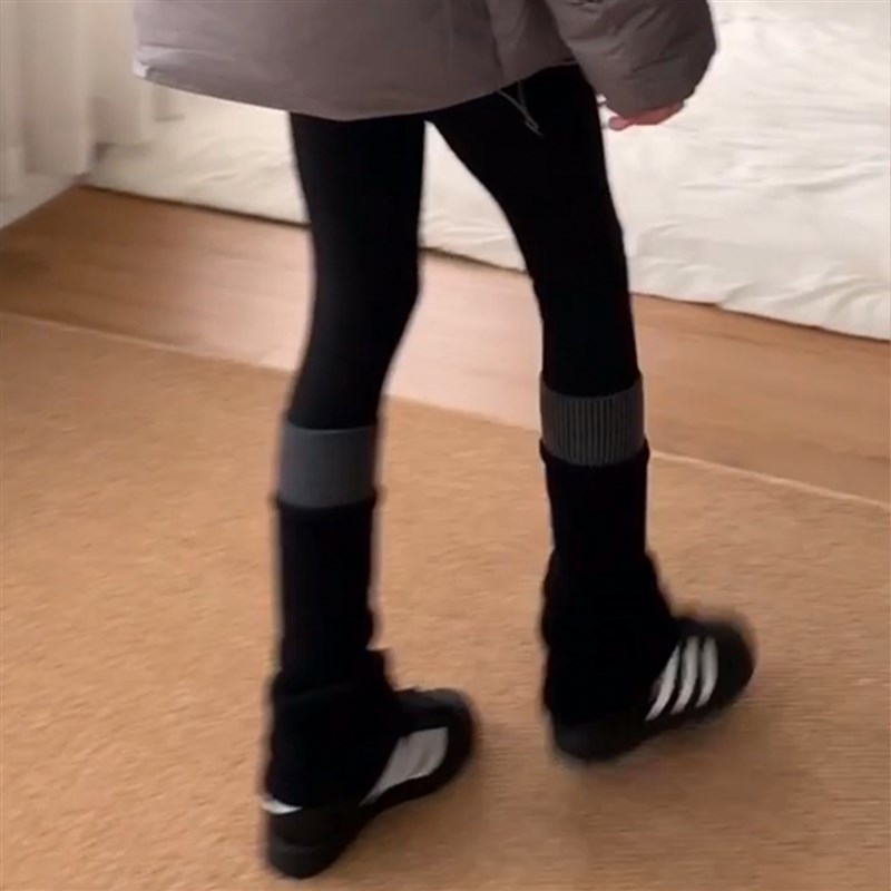 适用拼色a针织袜套女秋冬显瘦腿套堆堆袜搭配鲨鱼裤春秋学院风jk