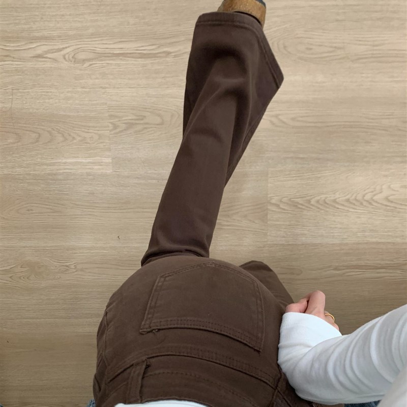 适用咖啡色微喇牛仔裤女秋季新款胖妹妹mm显瘦弹S力高腰梨形身材