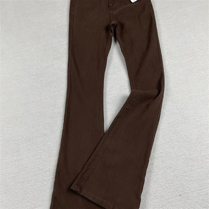 适用咖啡色高h腰微喇叭牛仔裤女秋季新款美式覆古弹力显瘦小个子