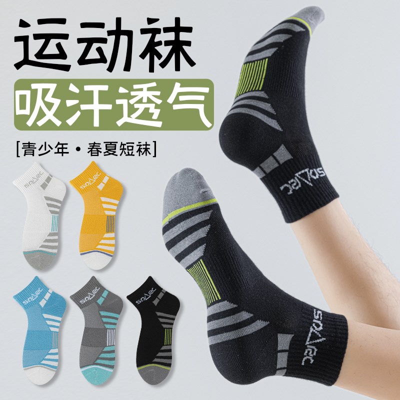 适用袜子男款纯棉吸汗防臭短袜A夏季薄款透气中筒跑步羽毛球运动