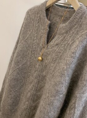 适用法国Rixoi Rane减龄BI备法式v领麻花套头毛衣宽松慵懒风针