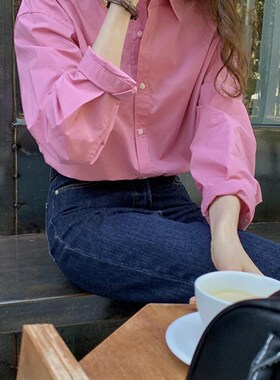 适用法国Rixo Rane 法式轻奢宽G松长袖蓝色衬衫简约内搭上衣叠