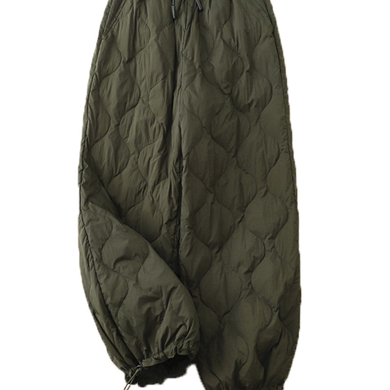 适用设计感菱格压线夹棉阔腿裤女秋冬新款时尚P小众束脚显瘦两穿