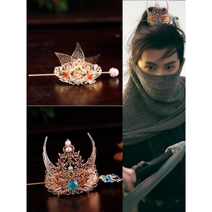 适用汉服头饰发髻头冠古风金色花神冠发冠古装束S发簪子侠女男少