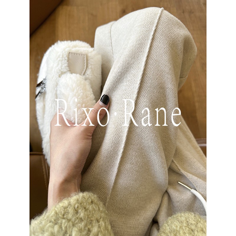 适用法国Rixo Rane高腰休闲阔腿裤女秋冬P季加绒毛呢羊毛垂感直