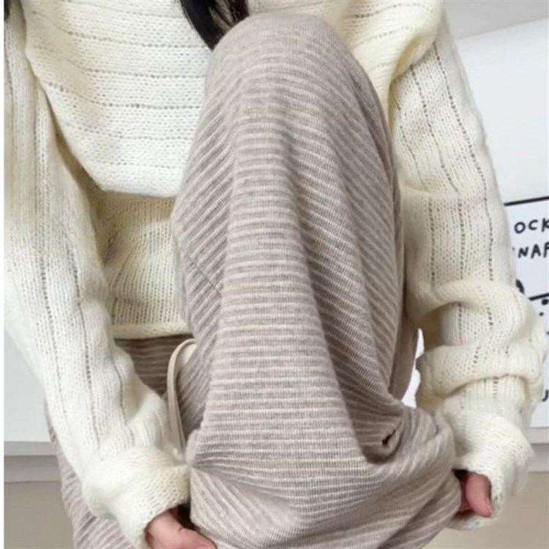 适用法国Rixo Ranre 肌理软糯条纹裤女高腰垂感松弛感直筒阔腿