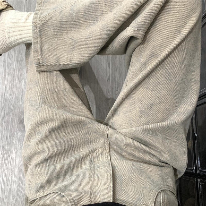 适用设计感浅灰i色宽松直筒弯刀牛仔裤女夏季新款高腰显瘦垂感拖