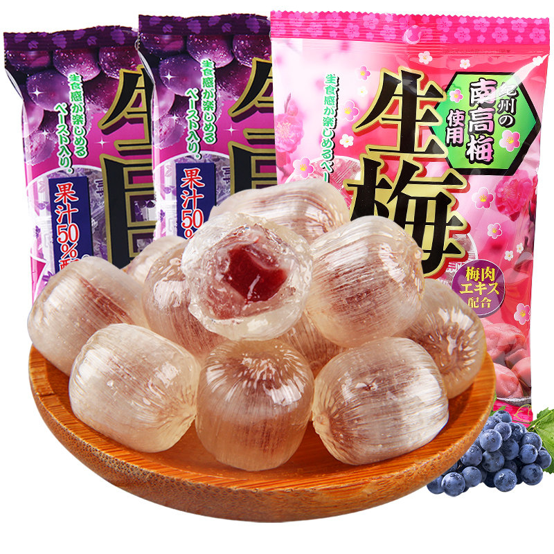 日本进口生巨峰葡萄RIBON 理本生梅饴梅肉梅子夹心硬糖果喜糖