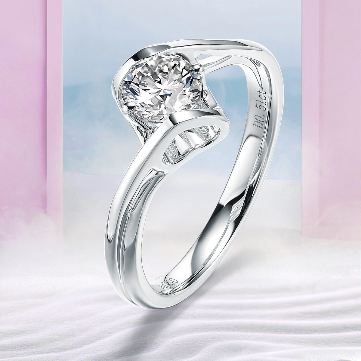 珂兰 白18k金钻石戒指钻戒30分50分天使之吻结婚求婚戒指女定制