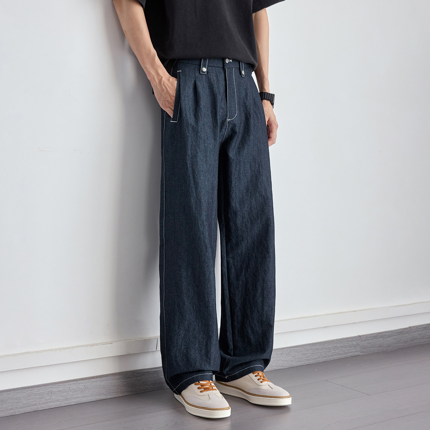 高品质抗皱牛仔质感休闲裤男士水洗不易掉色裤子2026春季新款男裤