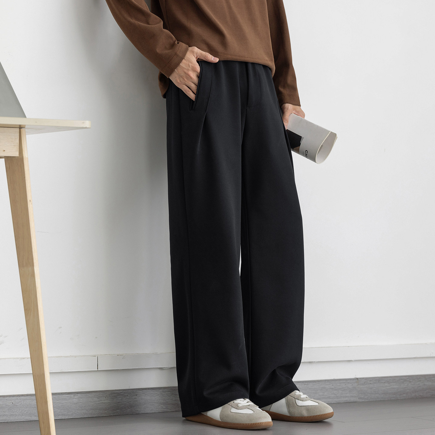 轻熟风垂感直筒休闲裤男加绒保暖西装裤2026春季新款通勤百搭裤子