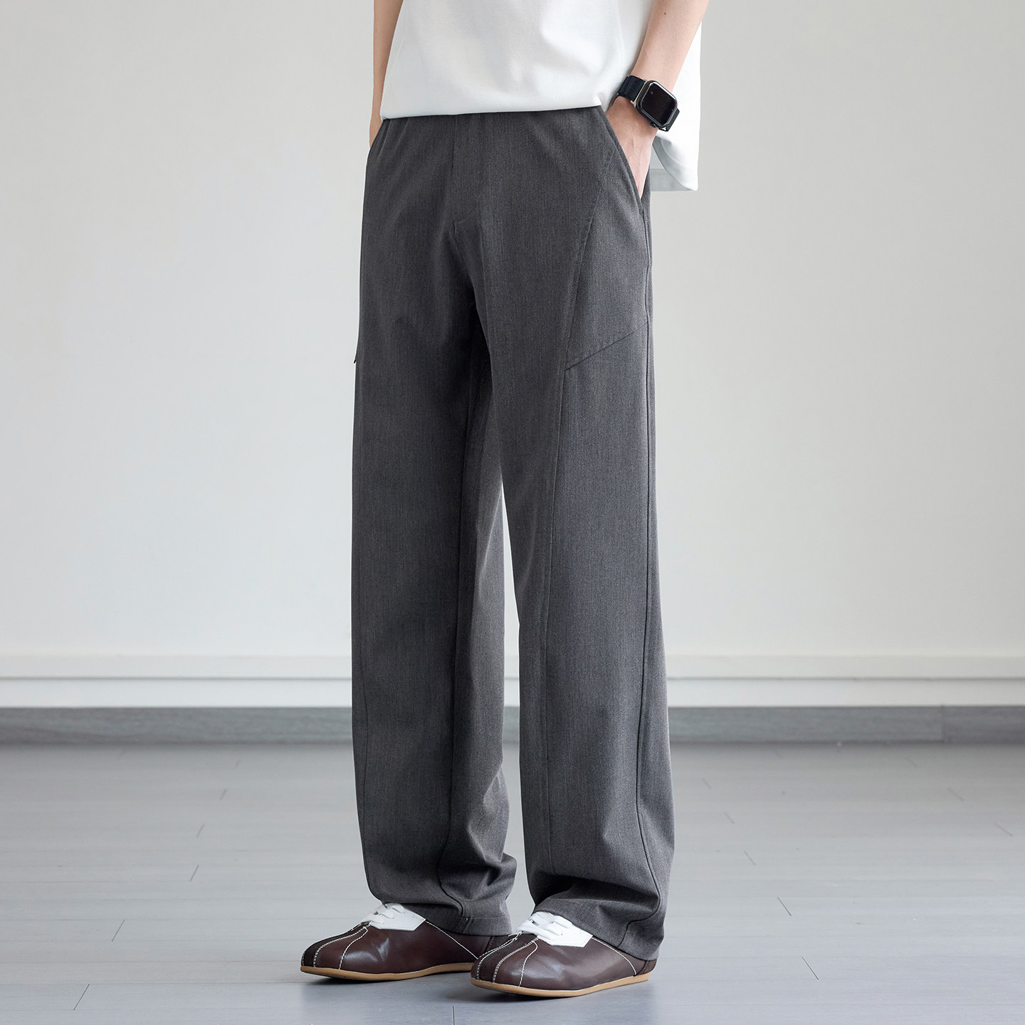 轻奢四面弹抗皱垂感直筒西裤男灰色休闲裤春夏季新款宽松百搭裤子