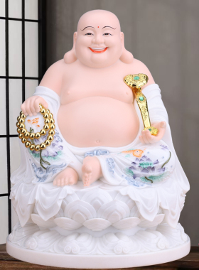 仿瓷弥勒佛佛像大肚开心笑佛像体全堂佛客厅神像树脂摆件供奉家用