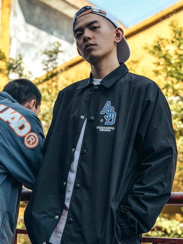 actions 秋冬新款品牌基本款溜肩教练夹克国潮宽松风衣外套男上衣