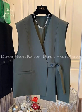 高级感宽松侧边扣不规则开叉西装马甲外搭背心女小众舒适休闲外套