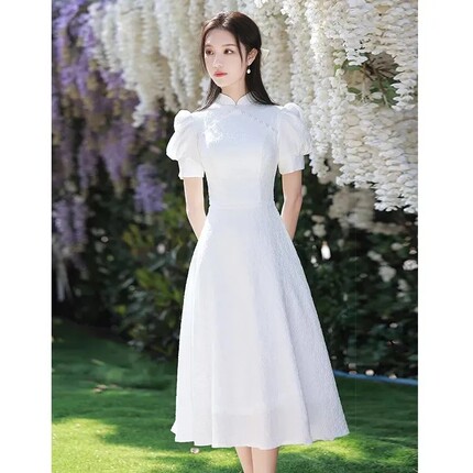 中式旗袍小礼服2024新款小个子高级感平时可穿订婚领证登记连衣裙