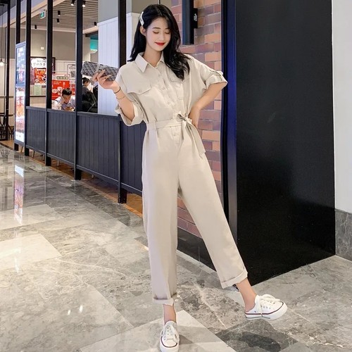 2024新款港风工装连体裤女夏长款休闲裤小个子时尚阔腿连衣裤套装