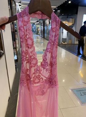 欧美性感蕾丝挂脖睡衣透明火辣红色大码可爱网纱睡裙