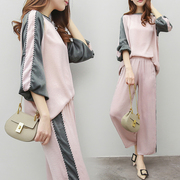 欧洲站2017春夏季女装新款宽松休闲雪纺阔腿裤套装女时尚两件套潮