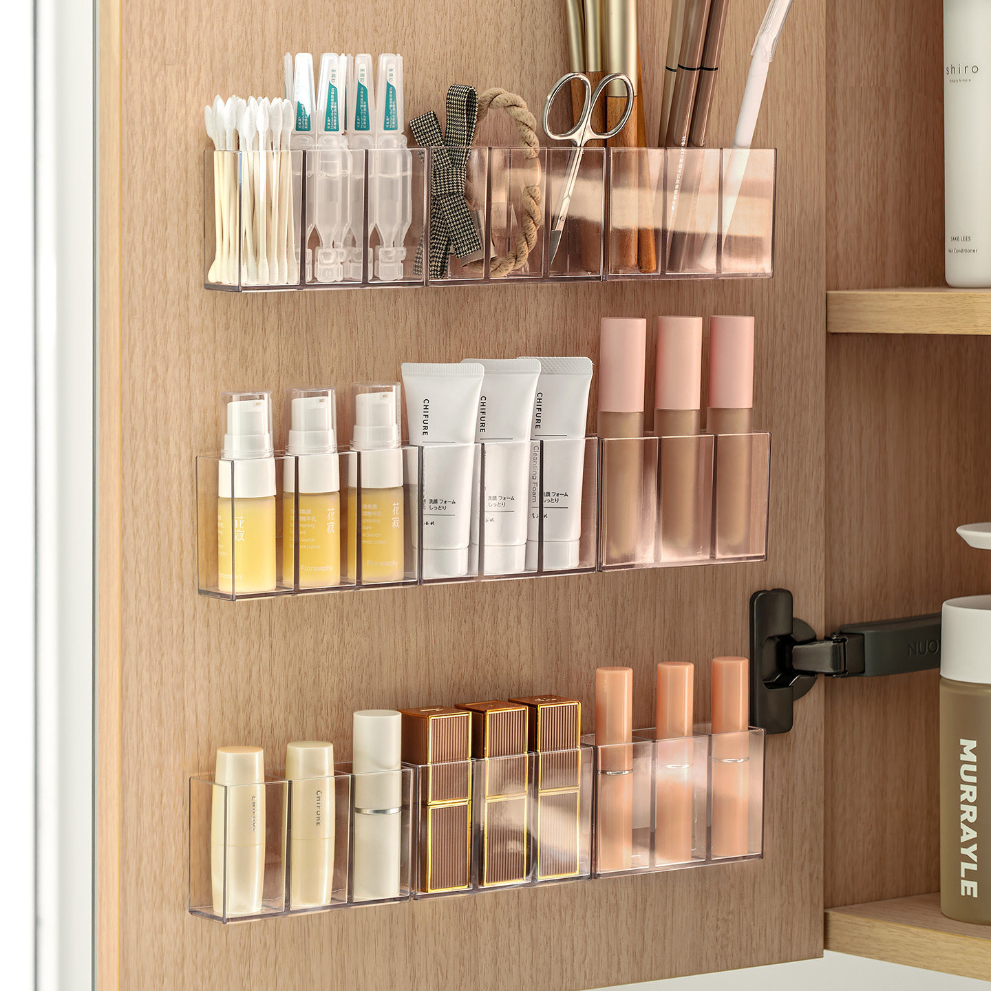 懒角落镜柜收纳盒柜门壁挂免打孔口红唇釉化妆品置物架透明分格盒,收纳整理,镜柜收纳盒,淘宝优惠券,粉丝福利购,淘宝优惠卷