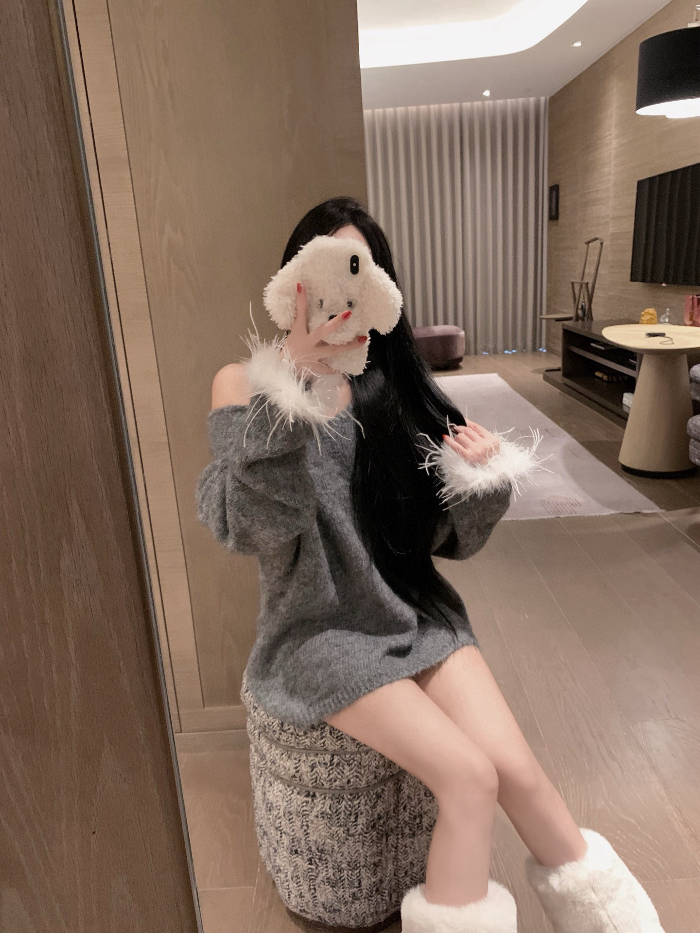 欧货潮牌25秋冬慵懒宽松毛衣中长款袖口毛毛长袖毛衣针织卫衣上衣