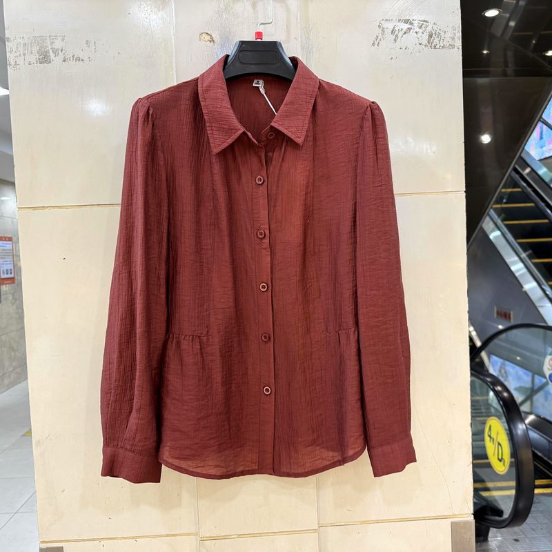 JY25CS108 韩版秋装2025新款时尚翻领长袖百搭休闲天丝衬衣小衫女