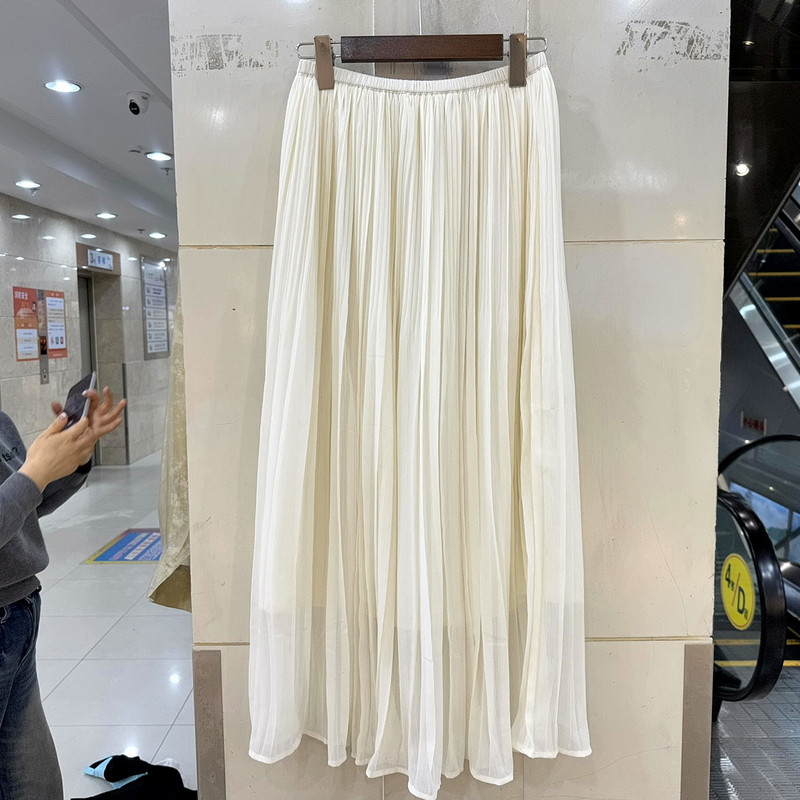 266688 欧洲站春装2026松紧高腰压褶雪纺纱中长半身裙仙女百褶裙