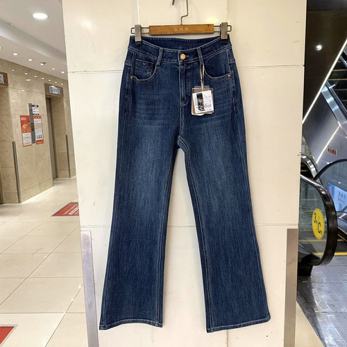 MINZI MA68002A-402 爱心绣花高腰弹力修身显瘦牛仔微喇叭裤秋装