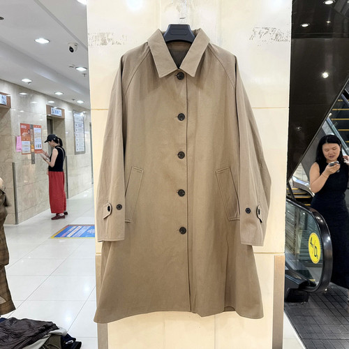 33-ZT7032 时尚翻领单排扣休闲阔版A字韩系中长风衣外套欧货秋装