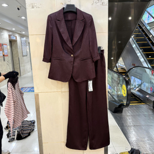 直筒裤 西装 冰裂纹时尚 两件套韩版 253T109 秋装 垫肩一粒扣七分袖