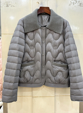 77099 欧货冬装2025新款针织翻领水波纹洋气高端短装鹅绒羽绒服女