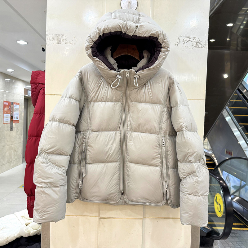 2N8533 抽绳花苞连帽两侧拉链设计感休闲阔版短装加厚羽绒服冬装