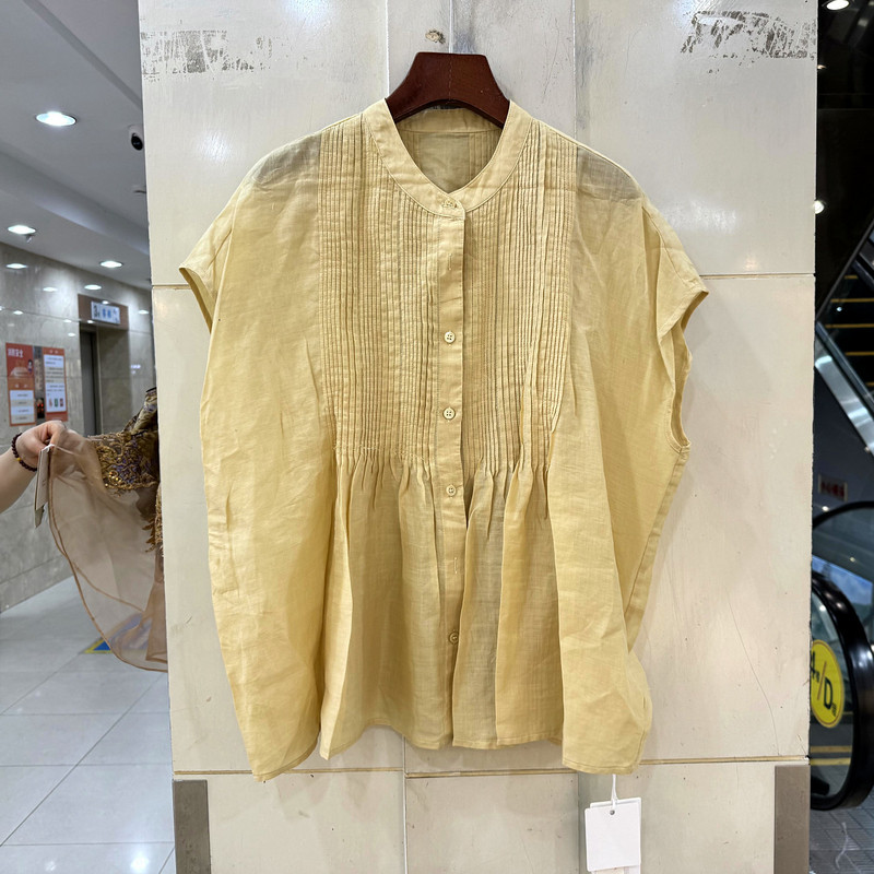 韵芭莎8271 门禁压褶设计感飞飞袖休闲宽松大版苎麻衬衫蝙蝠衫夏
