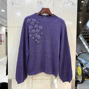 正品 159 毛衣欧洲站秋装 重工订花朵立领休闲减龄羊毛针织衫 9818