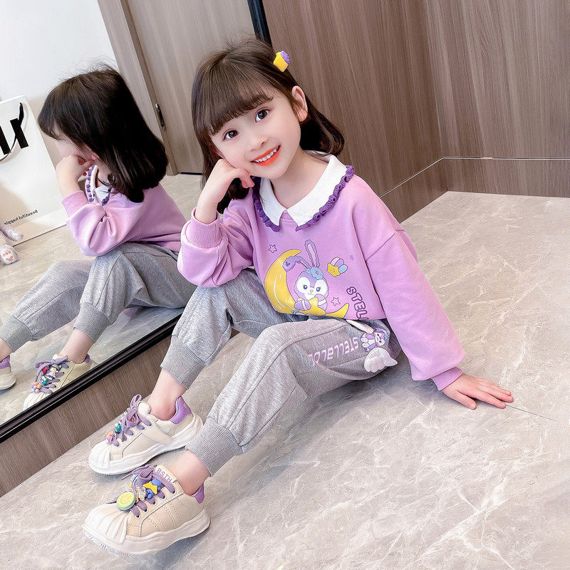 女童春季套装2023新款女宝宝春天韩版儿童春款时髦卡通衣服两件套