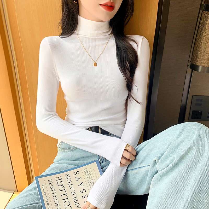 双面德绒黑色高领打底衫女内搭秋冬洋气纯色加厚长袖上衣2026新款