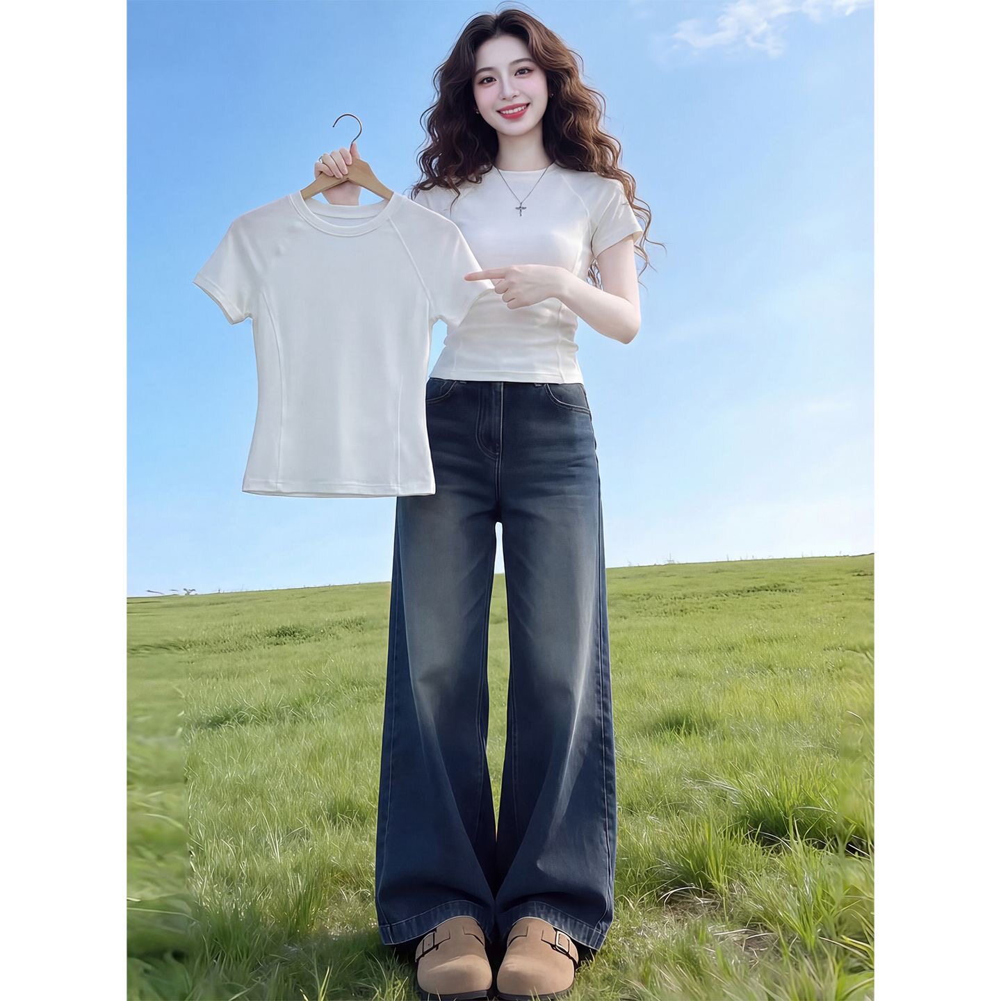 白色T恤鱼骨线正肩显瘦上衣女2026夏季紧身显瘦辣妹简约风ins短袖