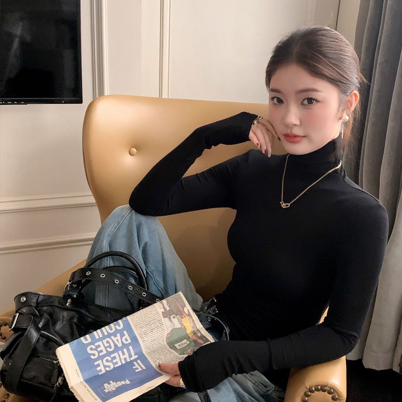 高领打底衫女咖啡色德绒保暖秋冬内搭洋气修身2026新款长袖t恤女