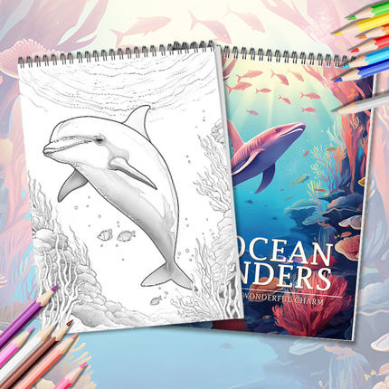 海洋动物海豚着色绘画涂色儿童创意diy涂鸦大人减压填色话本解压