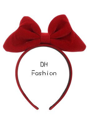 红丝绒可爱发箍女韩版INS同款红色蝴蝶结洗脸发卡外逃公主头箍