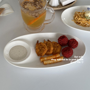 简约ins纯白两用椭圆寿司盘寿司薯条水饺点心小食家用蘸酱盘