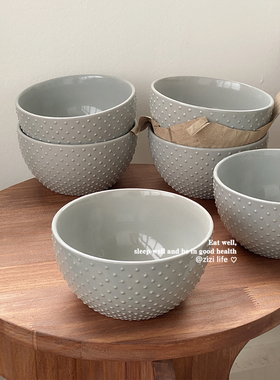 烟灰色波点浅浮雕设计感大碗家用700ml汤碗大容量米饭碗有瑕