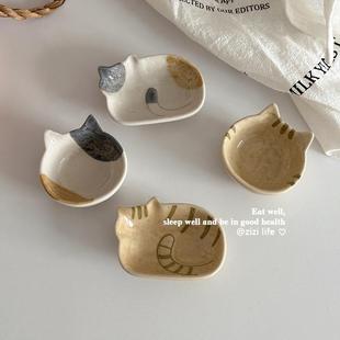 日式卡通猫咪陶瓷小碟子味碟小料碟蘸酱碟火锅碟醋碟 调味碟可爱