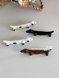 可爱陶瓷小狗狗筷架桌面趣味小摆件腊肠狗小巧筷枕筷托刀叉勺架
