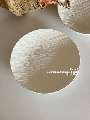 简约岩石纹浅浮雕陶瓷圆盘高级感