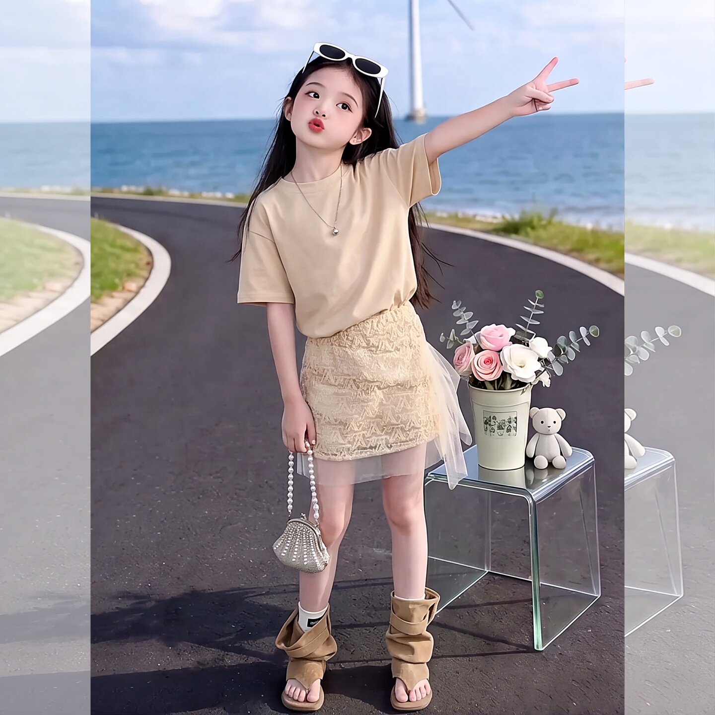 女童韩系慵懒风套装2026夏季新款