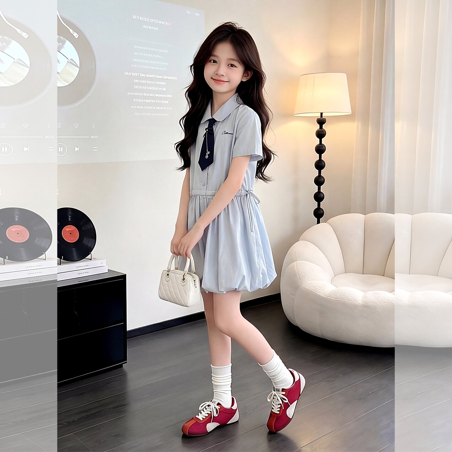 女童学院风短袖衬衫裙子夏季2026新款儿童洋气时髦女孩花苞连衣裙