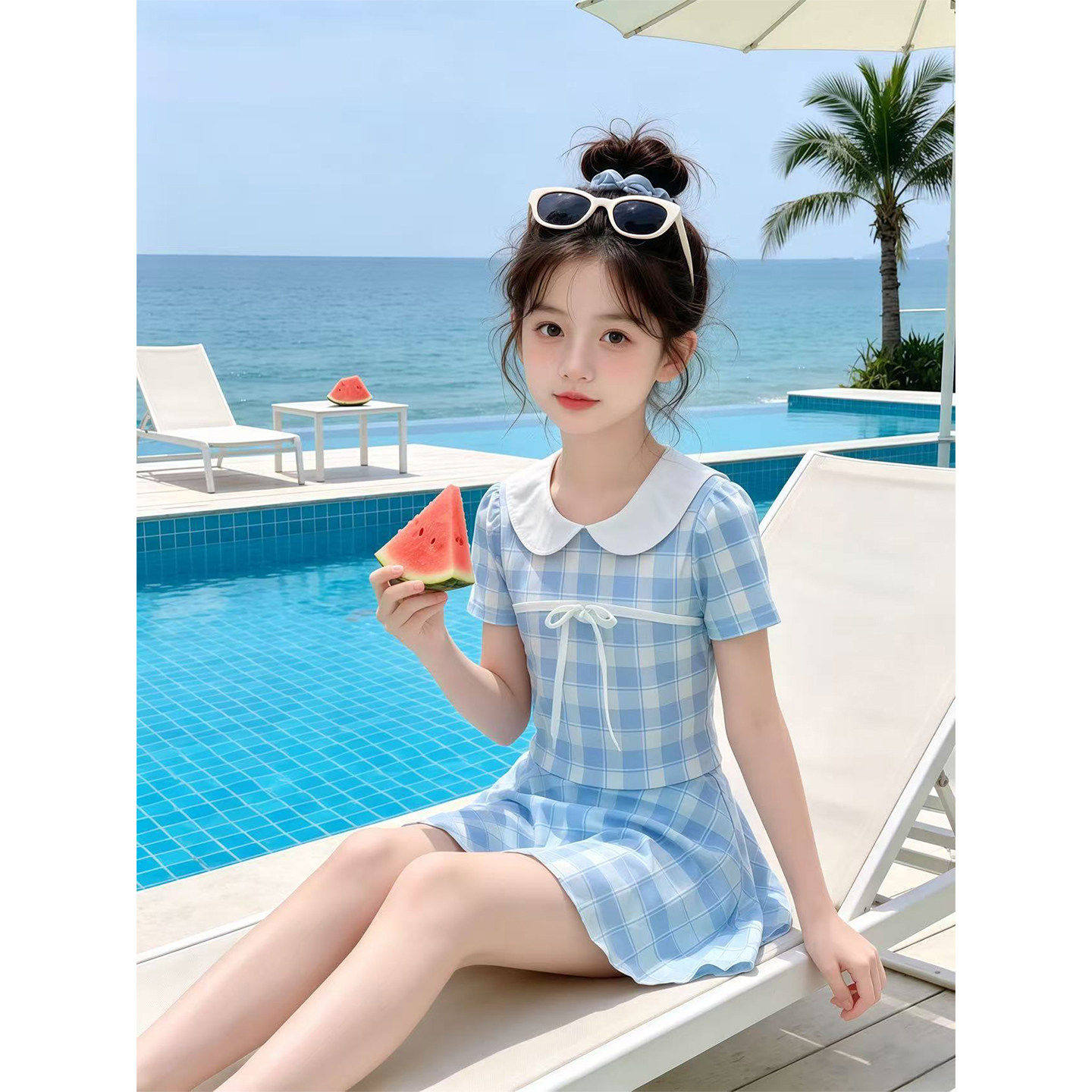 女童泳衣夏季2026新款儿童连身裙式泳装女孩大童甜美高颜值游泳衣