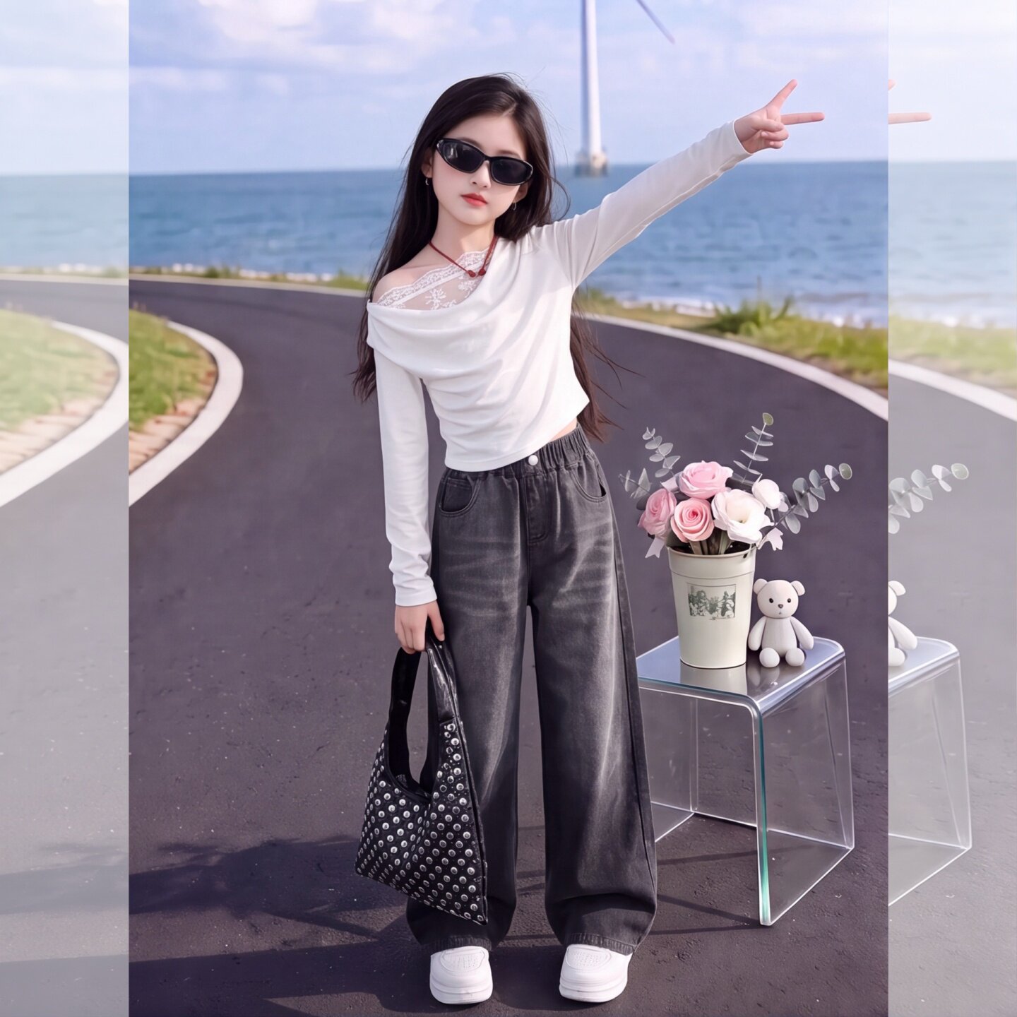 女童裤子秋季款2025新款儿童渐变